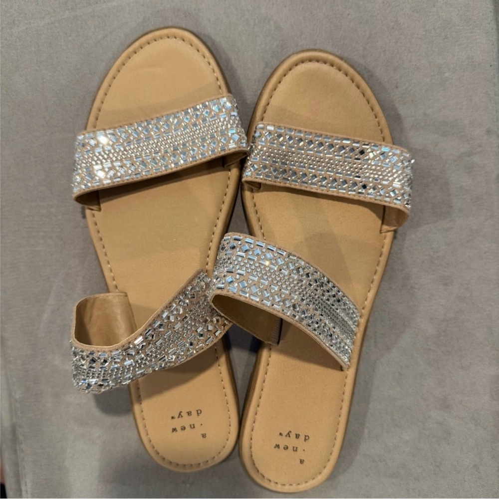 A New Day Silver and Tan Studded Sandals